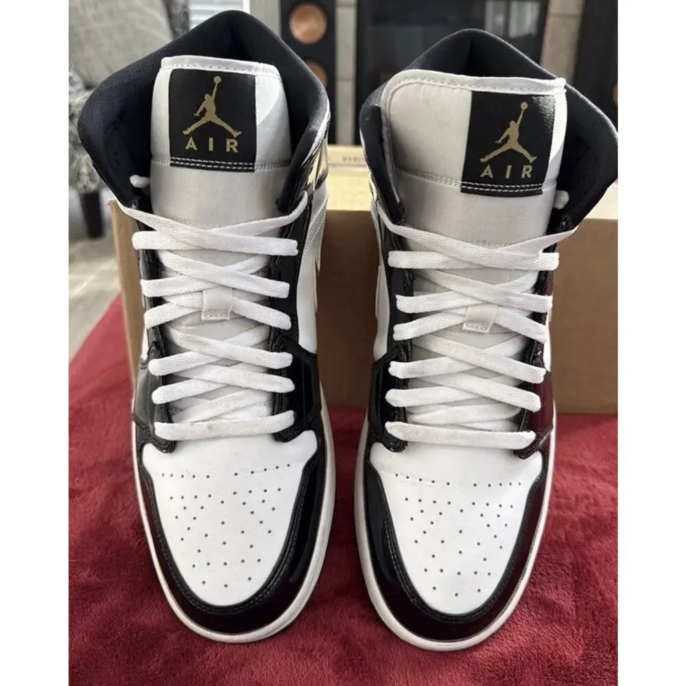Size 13 - Air Jordan 1 Mid SE Patent Black White Gold 852542-007
